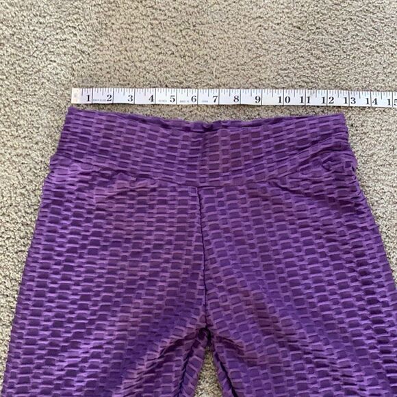 Women’s Leggings/High Waisted Yoga Pants Textured Purple Fabric Size L NEW - Picture 6 of 10